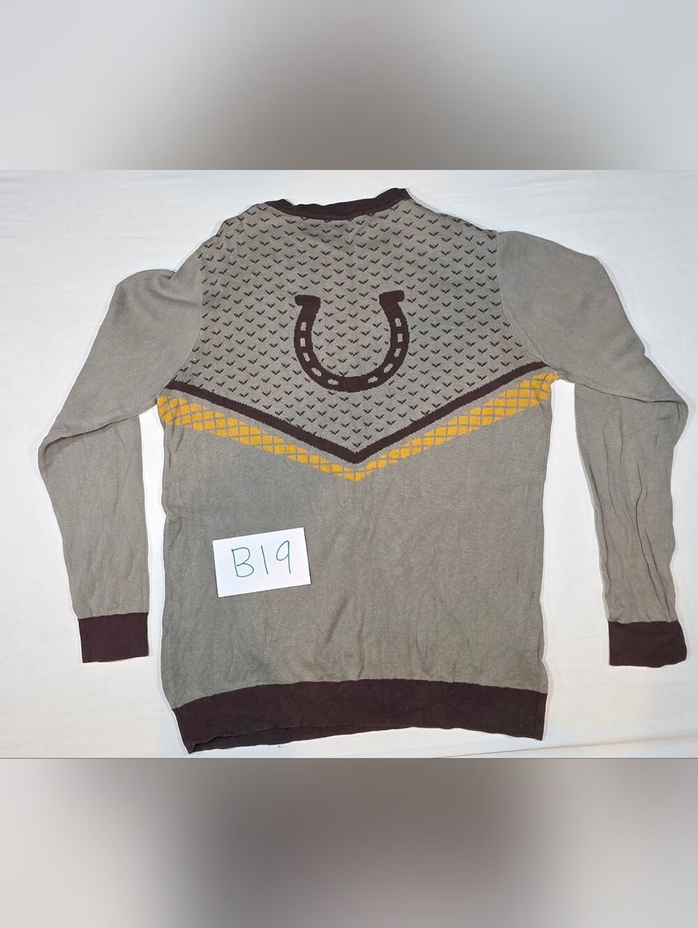 Collectif Grey Brown & Yellow Rodeo Rider Knit Sweater - Picture 2 of 3